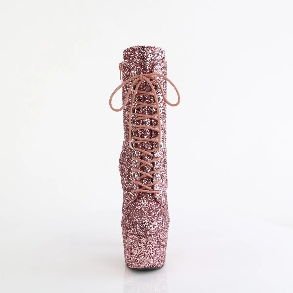 Platform Ankle Boots for Women, Rose Gold Glitter Finish with 7" Heel & 2.75" Platform, Lace-Up & Side-Zip Closure, ADORE-1020GWR, Platform Heel