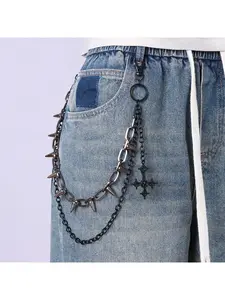 Viral TikTok New Punk Metal Rivet Jean Chain for Men Women, Multi-Layer Cross Design Stage Performance Waist Chain, Edgy Rock Hip Hop Denim Trouser Decoration Trendy Accessories Body Chain