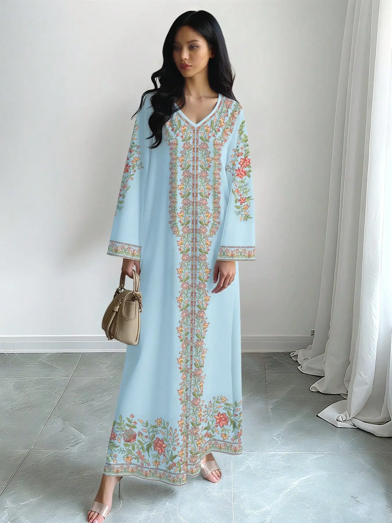 Elegant Muslim Long Dress for Women, Printed Abaya Robe, Floral Abaya, Formal Long Sleeve A-Line Dress, Stylish and Comfortable Islamic Fashion - TikTok Shop Elegant Muslim Long Dress for Women, Printed Abaya Robe, Floral Abaya, Formal Long Sleeve A-Line Dress, Stylish and Comfortable Islamic Fashion - TikTok Shop