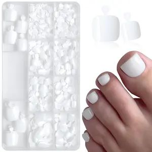 240pcs White Press on Toenails for Women Toe Press on Nails Square Toe Nails Press ons Fake Toe Nail Tips 12 Sizes White Toenails Press on Artificial Fake Toenails with Adhesive Tabs Glue