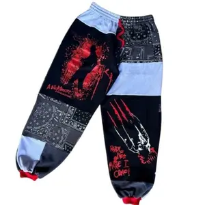 Halloween Patchwork Sweatpants – Scary Horror Movie Graphic Joggers, Spooky Unisex Pants for Men & Women Streetwear