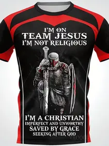 Men's Short Sleeve 3D T-Shirt, Templar Knight Cross Warrior Crew, Outdoor Casual Printed Top, Slim Fit, All Seasons