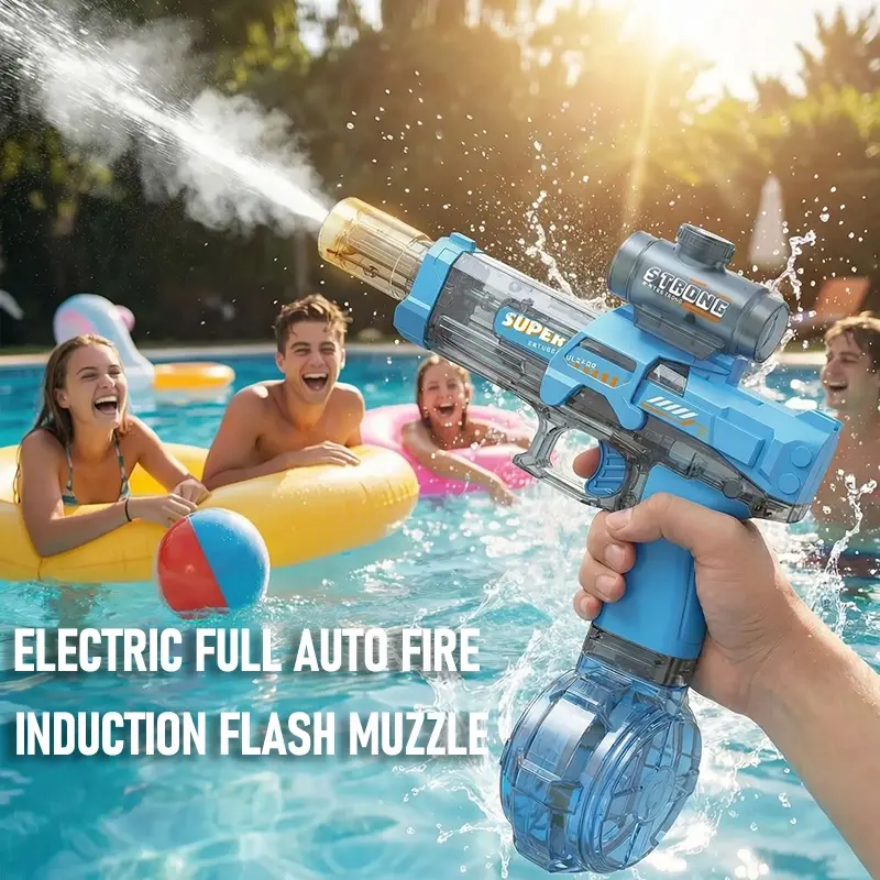 Water Blaster for Adults & Kids Toys, Rechargeable Electric Water Gun for Pool, Water & Beach Toys, Transparent Design with Colorful LED Lights and Interactive Sound Effects, Automatic Squirt Blaster with Glowing Muzzle 500ml, Outdoor Summer Party Toy