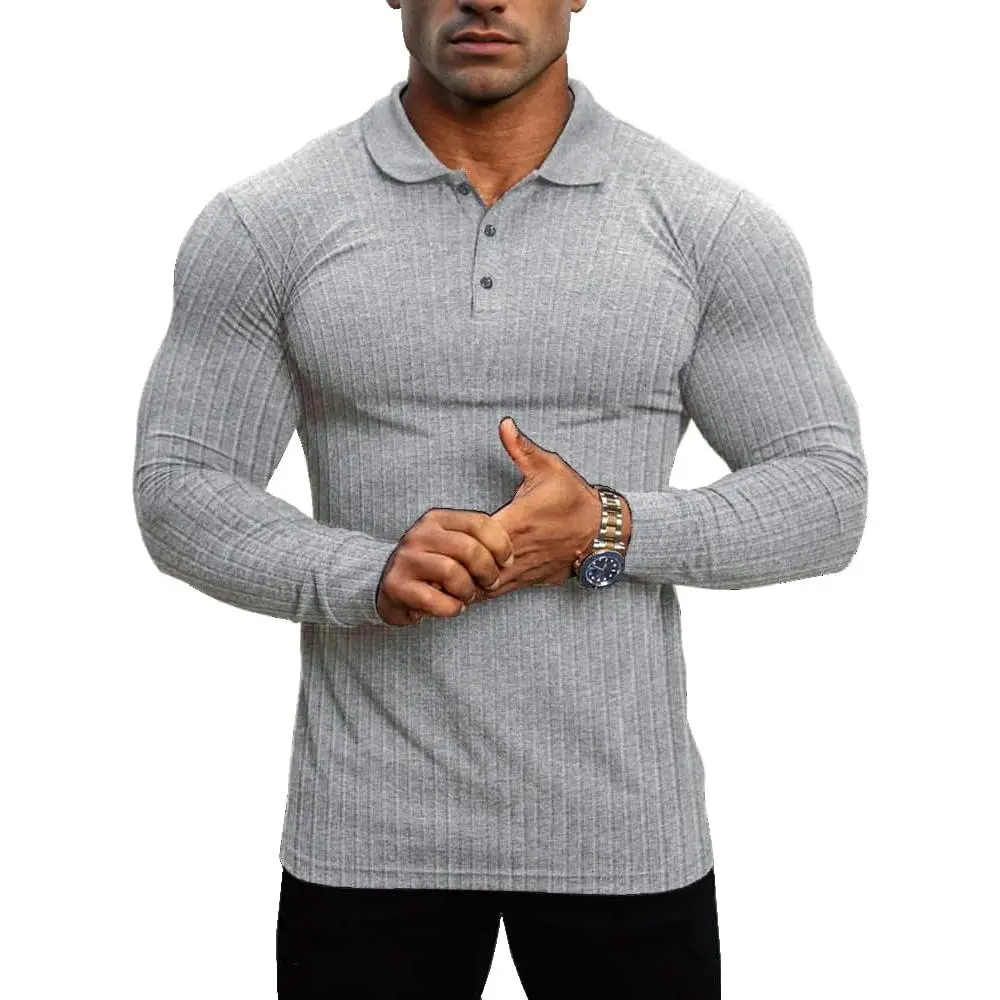 Lehmanlin Men's Stretch Muscle Shirts Long/Short Sleeve Cotton T Shirts Slim Fit Polo Shirt