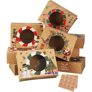 24pcs Christmas Cookie Boxes 8.25inx5.75inx2.75in-Christmas Kraft Paper-Bakery and Treat Boxes for Holiday Gift Giving and Christmas Party Supplies