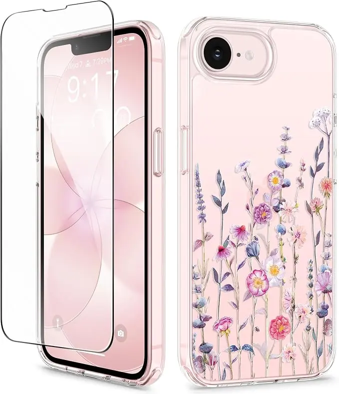 Aesthetic Watercolor Wildflower Clear Phone Case - Girly Floral, Transparent Anti-Drop Cover Compatible with All iPhone Models