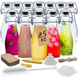 Nevlers 8.5 oz Teardrop Swing Top Glass Bottles (Pack of 12) Includes Funnel, Brush and Marker