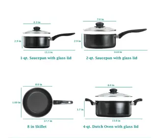 7 Piece Nonstick Dishwasher Safe Cookware Set, Black