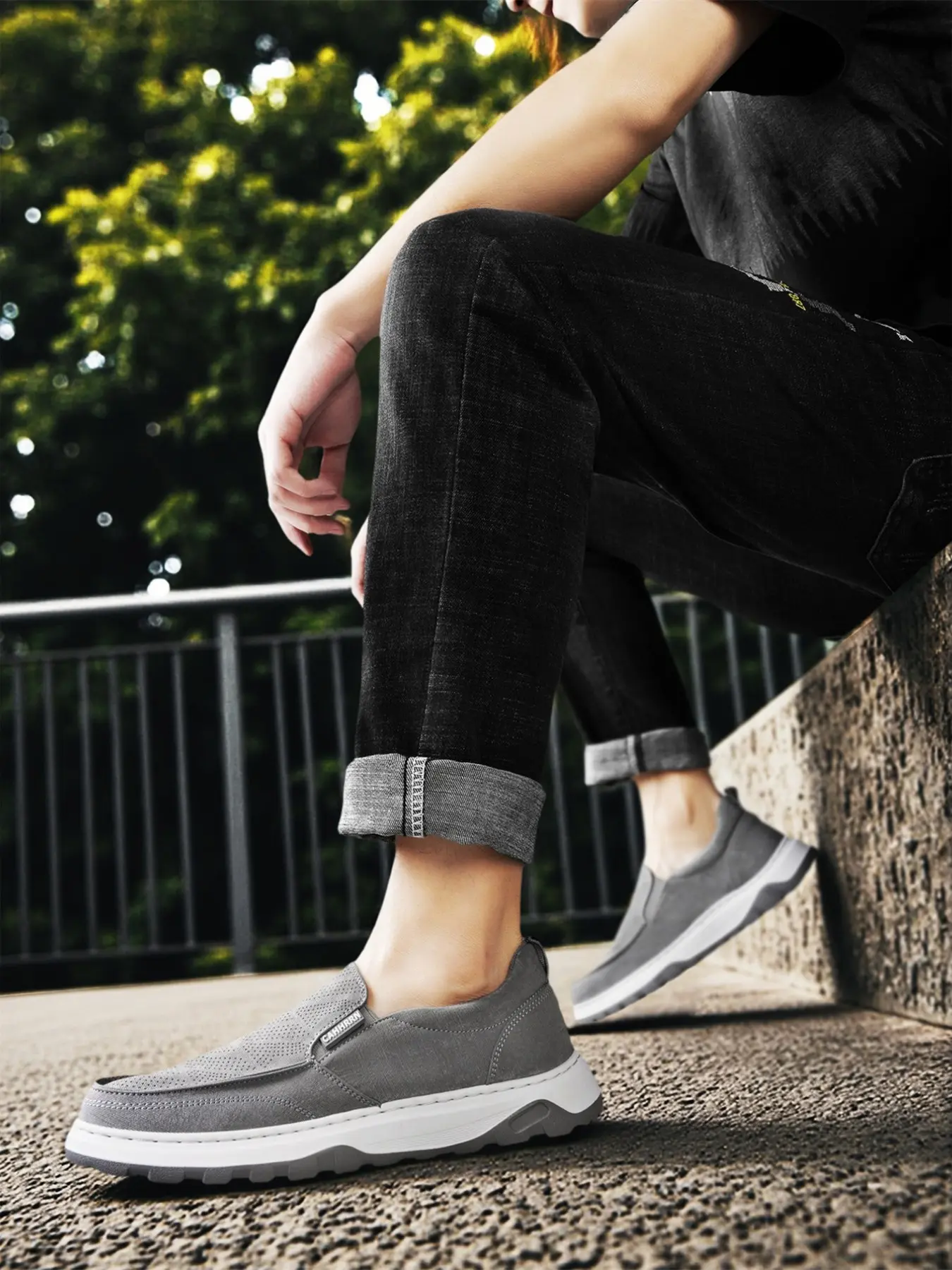 ?Mens Grey Slip-on Casual Mesh Walking Shoes Loafers Comfortable Soft Sole Amazon.com | Men main image 3