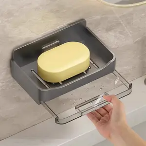 Creative Non-Water Retention Soap Holder, Wall-Mounted Bathroom Organizer, No-Drill Self-Adhesive Soap Drainage Box, Home Bath Soap Rack