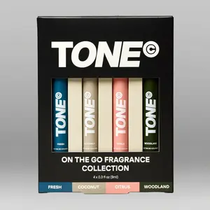 TONE On-The-Go Fragrance Set - 0.26oz/4ct, Long-Lasting Scents, Travel-Ready Design, Woodland, Fresh, Citrus, Coconut