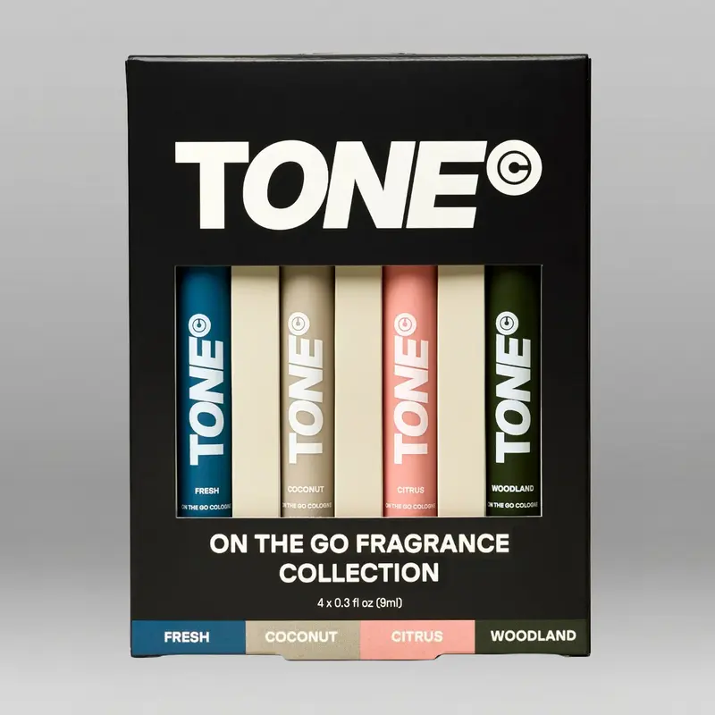 TONE On-The-Go Fragrance Set - 0.26oz/4ct, Long-Lasting Cologne, Travel-Ready Design, Woodland Fresh Coconut Citrus Fragrance Sets, Mens Gifts, Gifts for Boyfriends, Body Care Products