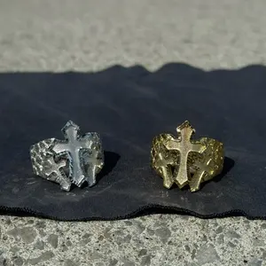 925 Silver Triple Cross Nugget Ring