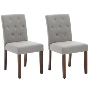Parsons Button Tufted Dining Chairs Set of 2 - Upholstered Fabric Kitchen Chairs with Wood Legs & Padded Seats - Living Room Kitchen Furniture (Gray)