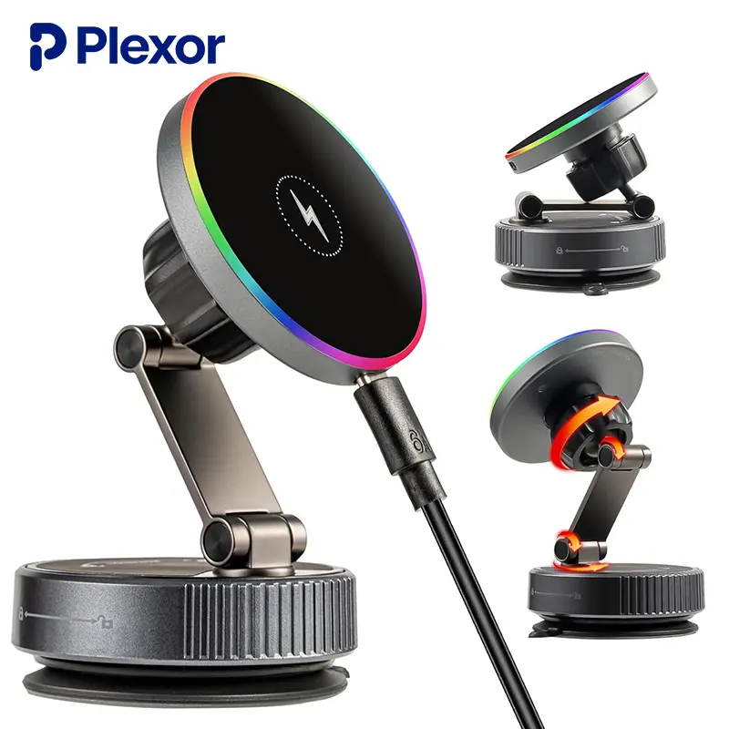 15W MagSafe Wireless Car Charger Mount – 360° Vacuum Magnetic Phone Holder with Foldable Suction Cup, Ideal for Car, Gym, or Mirror Use, Compatible with iPhone & Android