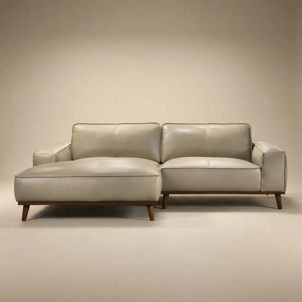 Clifton Beige Leather Sectional Sofa Left Facing Chaise