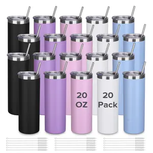 FASTSUB 20 oz Powder Coated Tumbler with Lid and Straw 20 Pack, Stainless Steel Vacuum Insulated Cup for Laser Engraving Custom Design