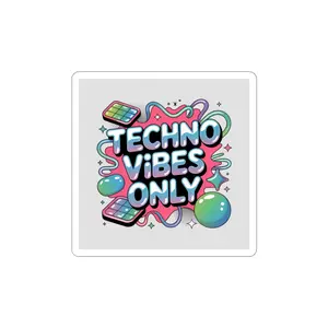 Techno Vibes Only Sticker | Y2K Cyber Holo, Retro Tech Chrome Text