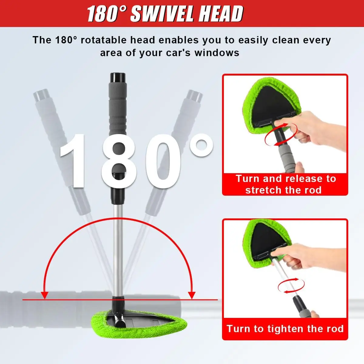 180 degree swivel windshield cleaner head