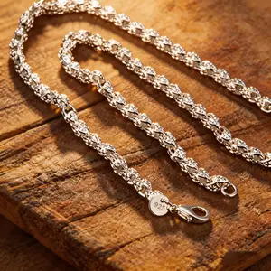 925 Silver Plated Rope Chain – Shiny twisted link jewelry, classic silver rope chain necklace. Perfect for men and women, elevate your everyday style!