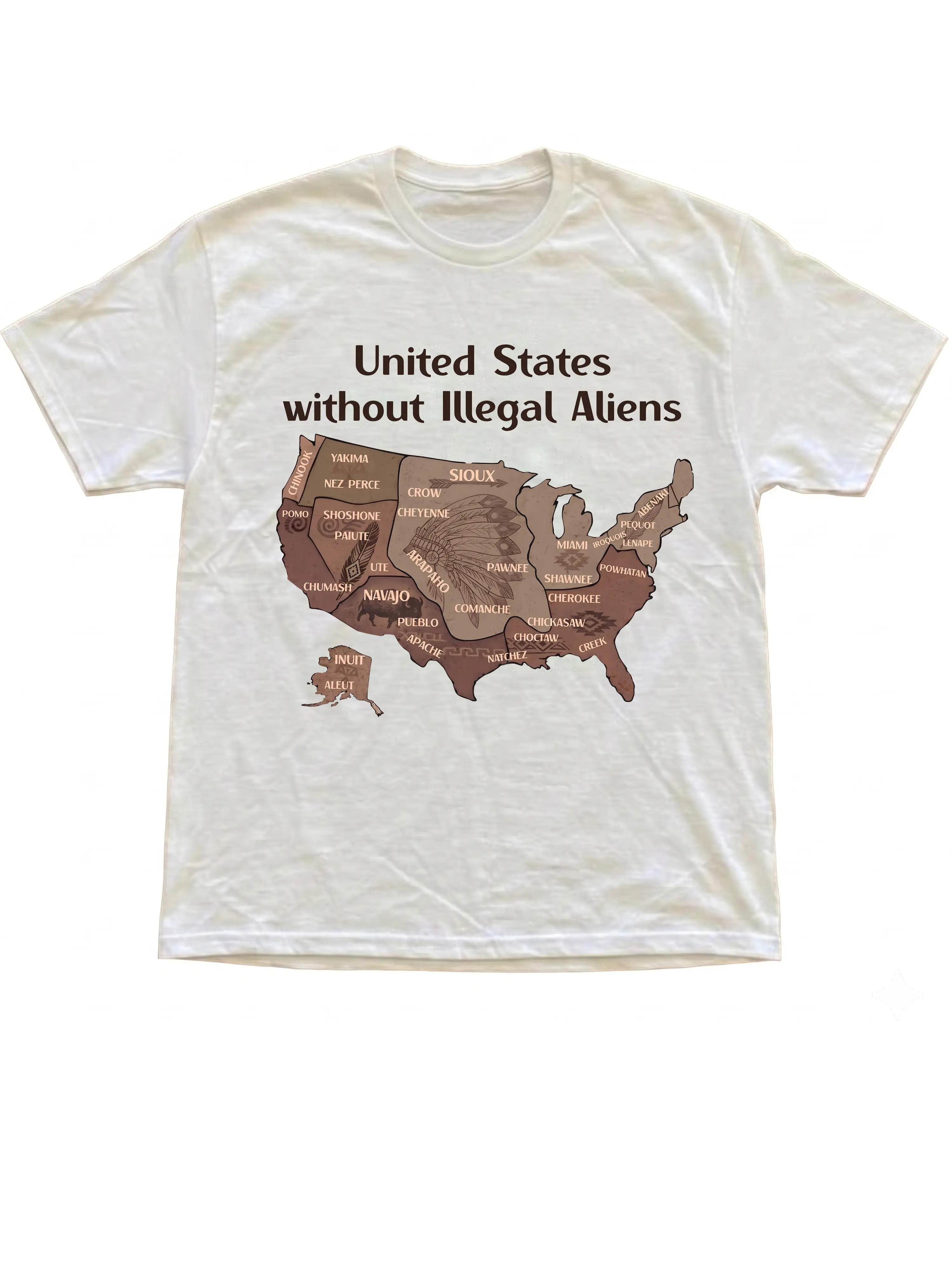 Vintage Native American Map Graphic Tee, United States Without Illegal Aliens T-Shirt, Retro Indigenous Pride Urban Streetwear Shirt, History Map Oversized Sand Shirt, Indigenous Heritage History Lover Gift Top, Unisex Cotton Crewneck Tee