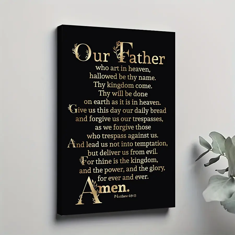 Framed The Lord's Prayer Canvas Wall Art - Black & Gold Elegant Christian Scripture Decor, "Our Father" Bible Verse Print for Home or Church, Perfect Faith-Based Gift