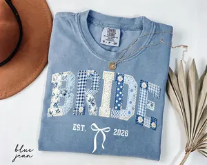 Comfort Colors Bride EST 2026 Shirt, Floral Faux Patchwork Bride Tee, Bridal Shower Gifts, Future Mrs Engagement Tee, Getting Ready Outfit