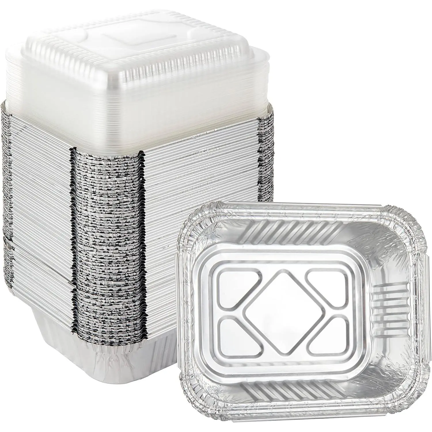 5.5" x 4.5"(100Pack) Disposable Takeout Pans with Clear Lids | 1lb Capacity  Foil  Drip Containers/Meal Prep Freezer Drip Pans BBQ Potluck Holidays