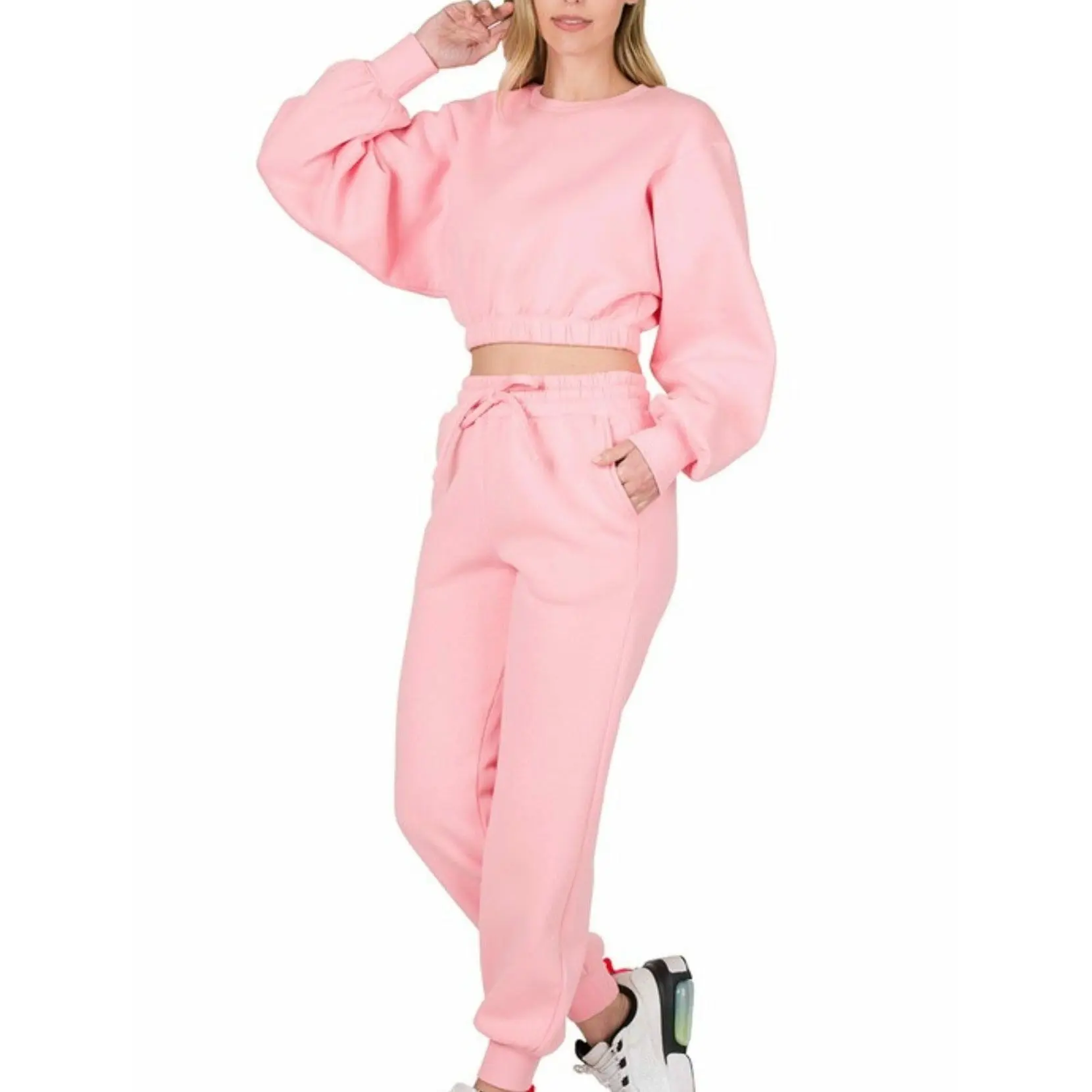 Pink Cropped Jogger Set