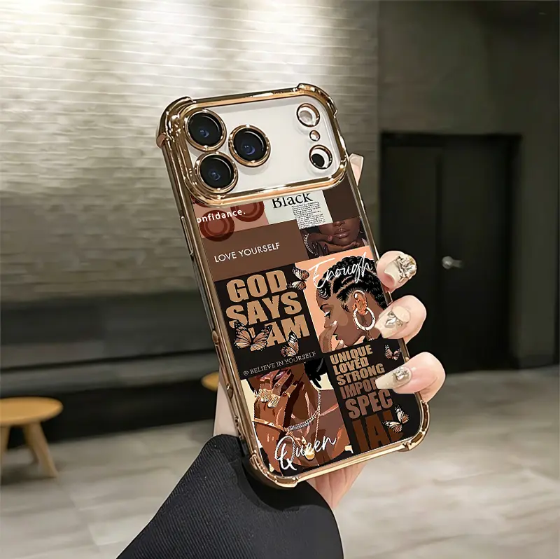 Brown Skin Queen Self-Love Aesthetic Design Pattern Casing For iPhone 17 16 15 14 13 12 Samsung 22 23 24 25 Plus Pro Max Ultra Soft durable tpu cover Silicon TPU Shockproof Protector Vintage Unique Fashion Mobile Phone Case  ideal birthday gift christmas,