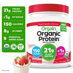 (W)Orgain Organic Vegan 21g Protein Powder, Plant Based Shake Drink, Strawberries n Cream 1.02lb