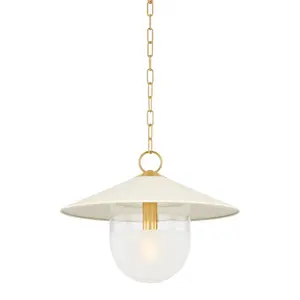 Modern Ressi Pendant Light with Soft Cream Shade and Aged Brass Chain for Entryway or Dining Room
