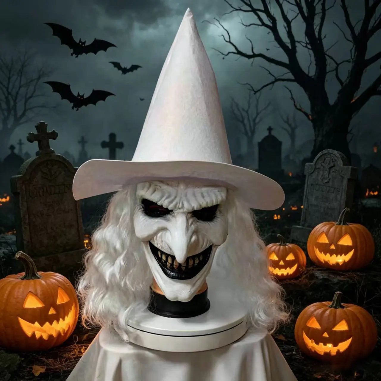 White Witch Latex Mask, Scary Cosplay Prop, Halloween Party Decoration Ornament