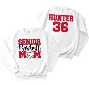 [Ship From US] Printed Senior Baseball Mom Shirt, Personalized Name and Number Back, Team Mom Gift, Game Day