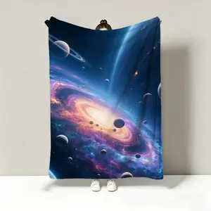 Flannel blanket with printed stunning starry sky galaxy astronaut perspective, cotton-like texture, popular office nap small blanket, shawl, sofa throw, air-conditioning blanket, plush children's small blanket, customizable
