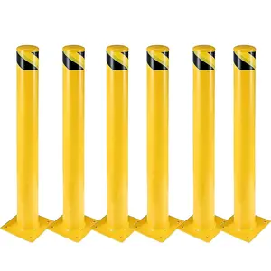 6-Pack 42 Inch Steel Safety Bollard Post, 4.5 Inch Diameter Metal Safety Bollard with 24 Anchor Bolts for Driveway Barrier, Parking Pole, Traffic Control
