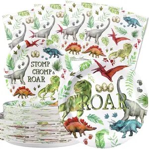40 Guests Dinosaur Party Decorations Set - Dino Birthday Plates and Napkins, Jungle Dinosaur Tableware Kit for  Boys Birthday Party Supplies