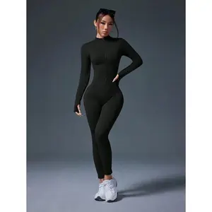 Studio Sport women’s plain front zip slim-fit long-sleeve sports jumpsuit — can be worn with a raincoat