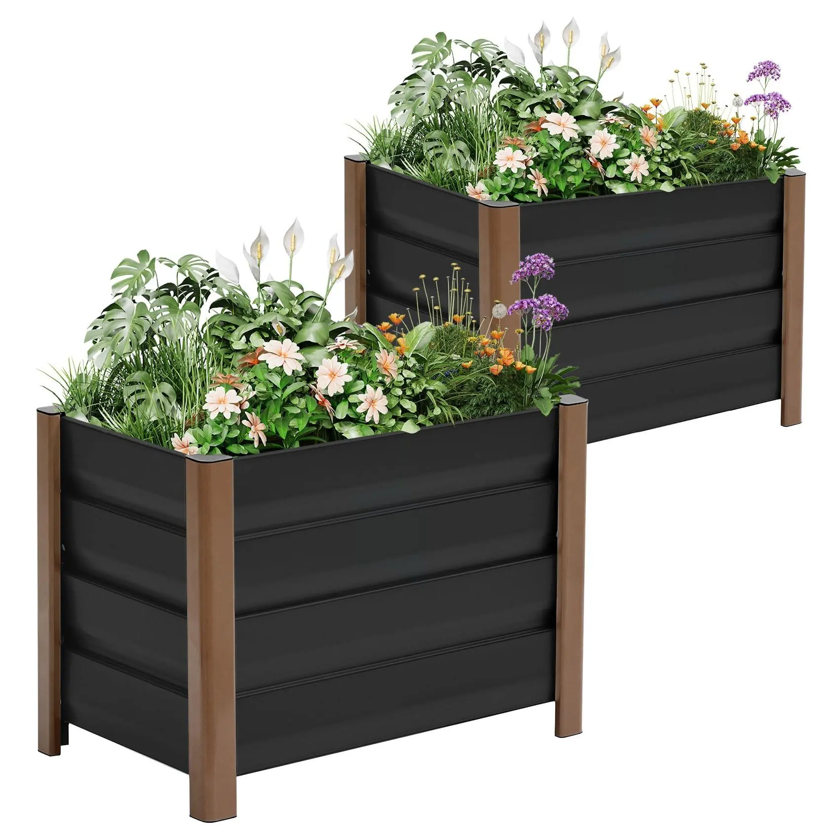 Gaomon 2-Pack Rectangular Aluminum Alloy Elevated Garden Bed with Legs, 24x16x18in Lightweight Metal Planter Box with Drainage Holes, Gardening Patio Furniture with 17in Profile, Ample Soil Volume Flower Pots & Planters for Family Use
