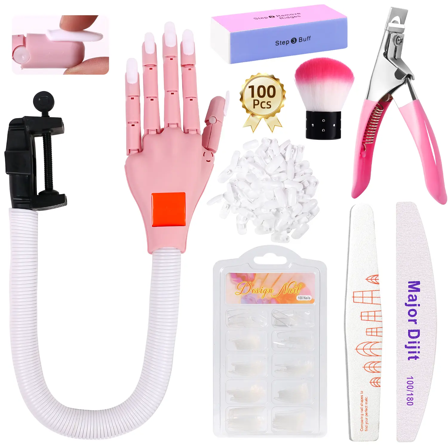 Practice Hand for Acrylic Nails, Acrylic Nails Flexible Practice Fake Hand Training Kit