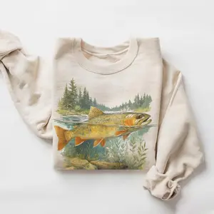 Retro Fish Sweatshirt, Vintage Trout Fishing 90s Crewneck, Rustic Wildlife Unisex Pullover