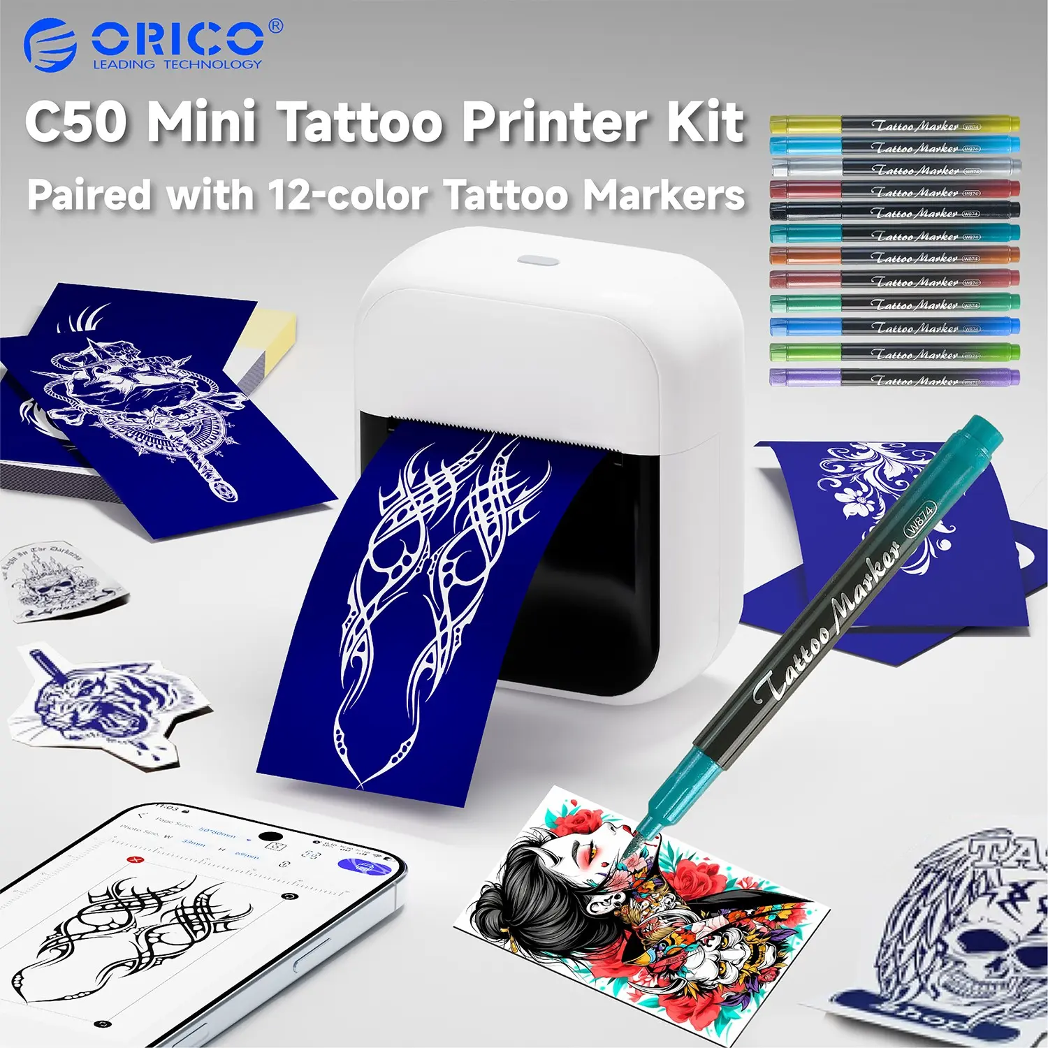 Wireless Mini Label Printer, Multifunctional Portable Tattoo Printer, Inkless Thermal Printer, Universal for Phone and Computer, Multi-Scene Use, Wireless Sticker Printer