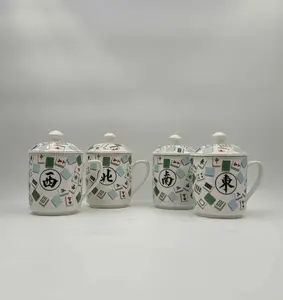 Bone China Mahjong Lidded Mugs – Set of 4