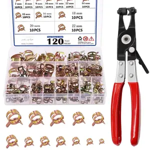 121 count 7-22mm Spring Hose Clamp Assortment kits with Swivel Flat Band  Hose Clamp Plier,  Vacuum Hose Action Pipe Clamp Low  Air Clip Clamp for Hose Clamps