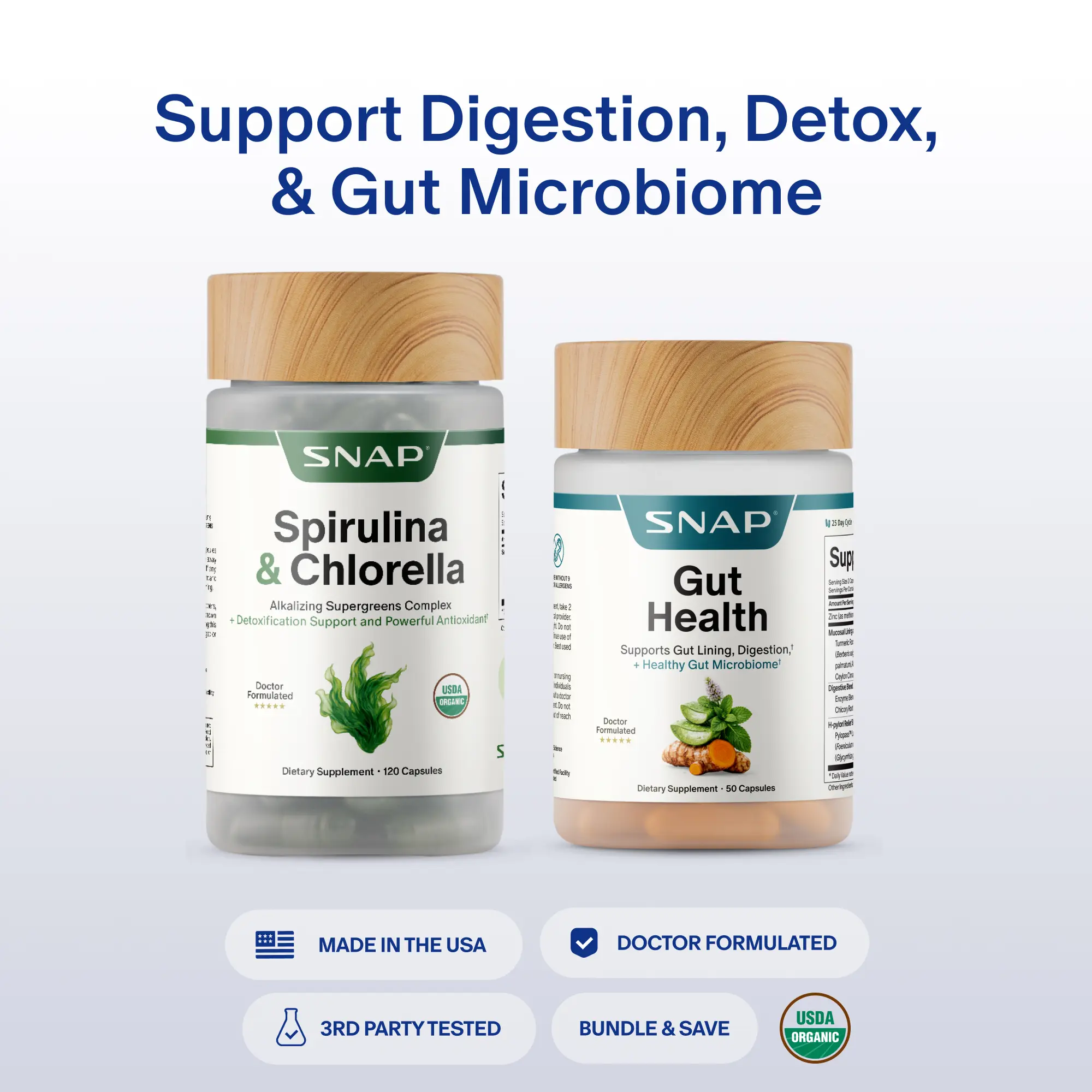 Gut Health Bundle - Snap Supplements - Gut Health + Spirulina & Chlorella - Natural Supplement Bundle Prebiotics Probiotics Dietary