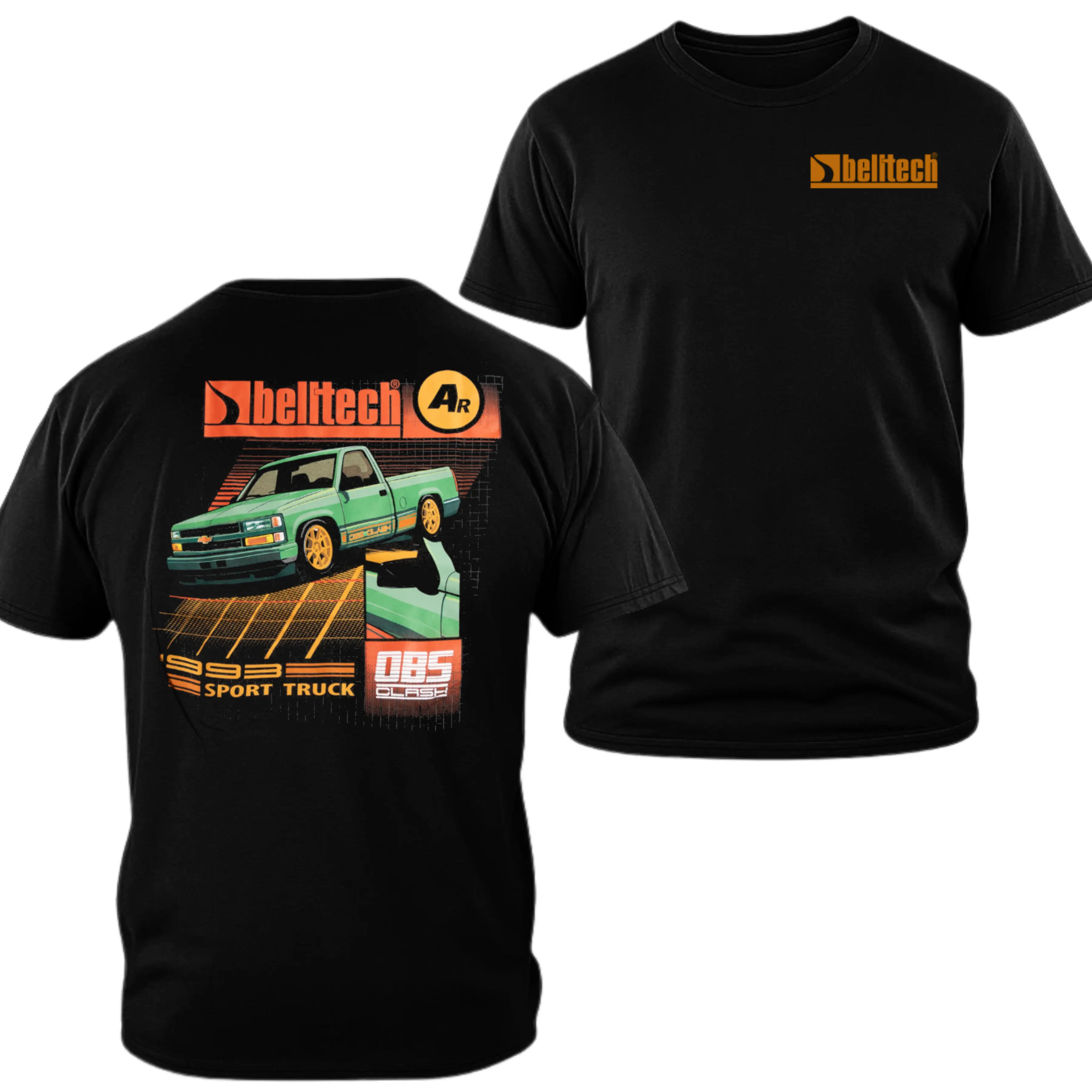 Belltech OBS Sport Truck T-shirt, 2 Sides Print Retro Chevy OBS Lowered Truck Graphic Tee, Soft Cotton Blend Unisex T Shirt, Street Truck Car Meet Apparel, Gift for Truck Guys Chevy OBS Fans