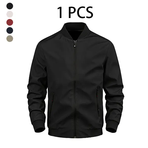 Men's Lightweight Stylish Plain Bomber Jacket - Full-Zip Menswear Coats with Longsleeves, Zipper Pockets