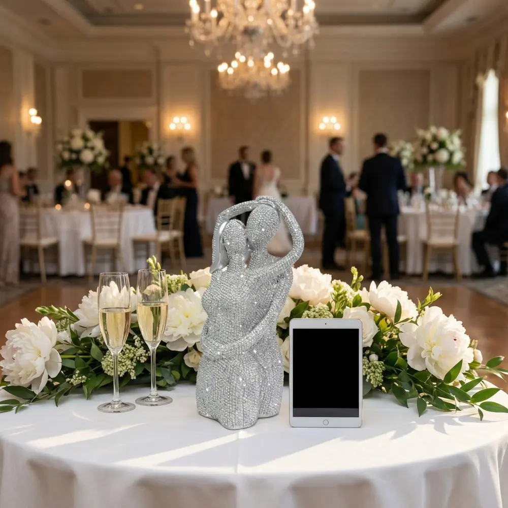 Sparkly Silver Glitter Resin Embracing Couple Figurine, Decorative Ornaments, Novelty Gift, Perfect Christmas Gift, Romantic Tabletop Decor, Ideal Present for Couples and Art Enthusiasts, Eye-catching Shelf Ornament for Home