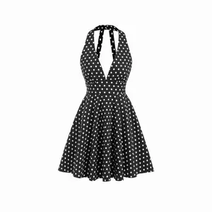 Cider Cotton-blend Halter Neck Polka Dot Backless Flared Mini Dress SwimWeek