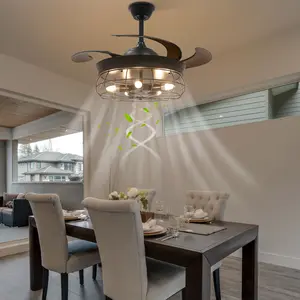 CNCEST 42‘’ Smart Ceiling Fan Light Combo Industrial Black Fandelier 6 Wind Speeds 4-Hour Timer Quiet 35dB Operation Covers 215 sq ft (Remote Included)